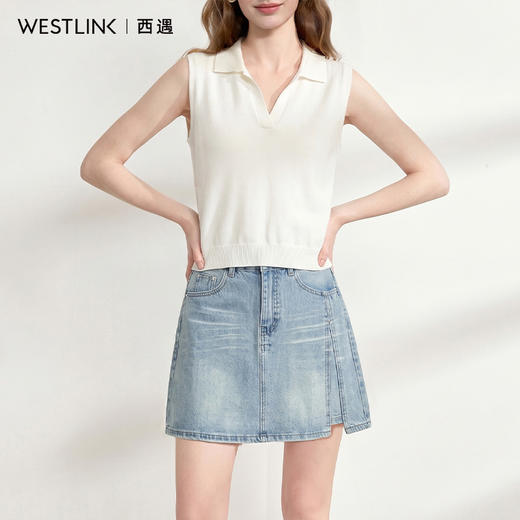 西遇韩版百搭高腰水洗牛仔短裙2026夏季设计感小开叉a字短裙女H0060343 商品图3