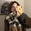 【柔软加厚款！】秋冬格子卡通围巾女 爱心小熊提花流苏围脖 百搭显气质保暖围巾.zc★我有好货★我有好货 商品缩略图1