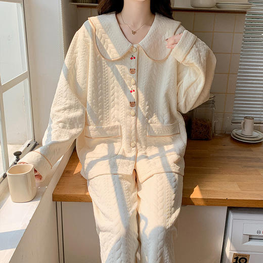 【柔软空气棉！】纯棉夹层睡衣女春秋冬 翻领开衫长袖加厚宽松可外穿家居服套装.zc★我有好货★我有好货 商品图1
