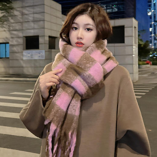 【虞书欣同款】围巾女冬季高级感加厚马海毛保暖格子围巾韩版百搭围脖潮 柔软舒适。wc★我有好货★我有好货 商品图2