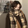 【柔软加厚款！】秋冬格子卡通围巾女 爱心小熊提花流苏围脖 百搭显气质保暖围巾.zc★我有好货★我有好货 商品缩略图0