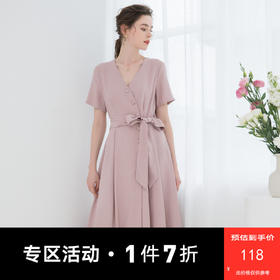 GXG女装夏季新款气质修身显瘦v领系带短袖连衣裙MY2FA220C