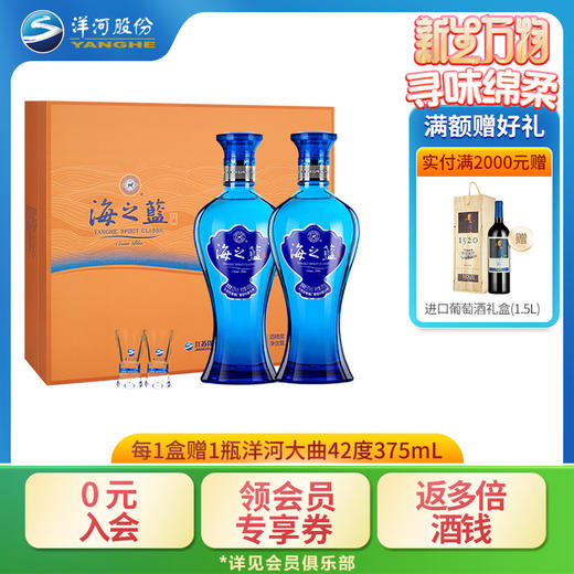 洋河 海之蓝 礼盒 52度 480mL双支装 浓香型白酒（新老版本随机发货） 商品图0