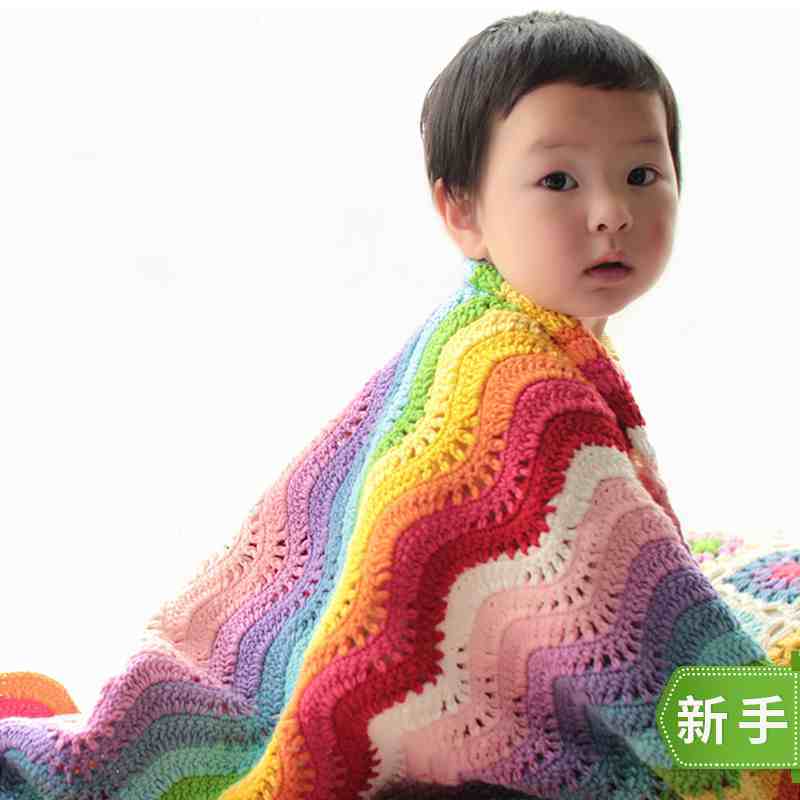 苏苏姐家 毛线编织波浪彩虹毯子宝宝手工盖被DIY视频材料包教程