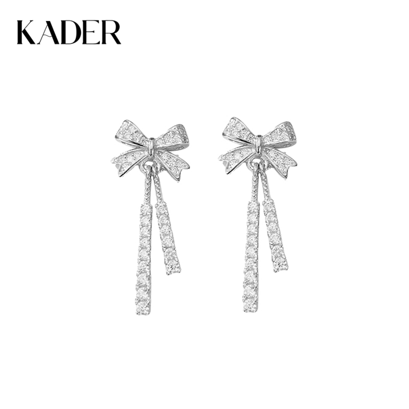 卡蒂罗/KADER 蝴蝶结流苏耳钉 925银轻奢小巧甜美高级感镶嵌闪锆元气少女结满钻耳饰 灵动气质 送女生 礼盒 礼物