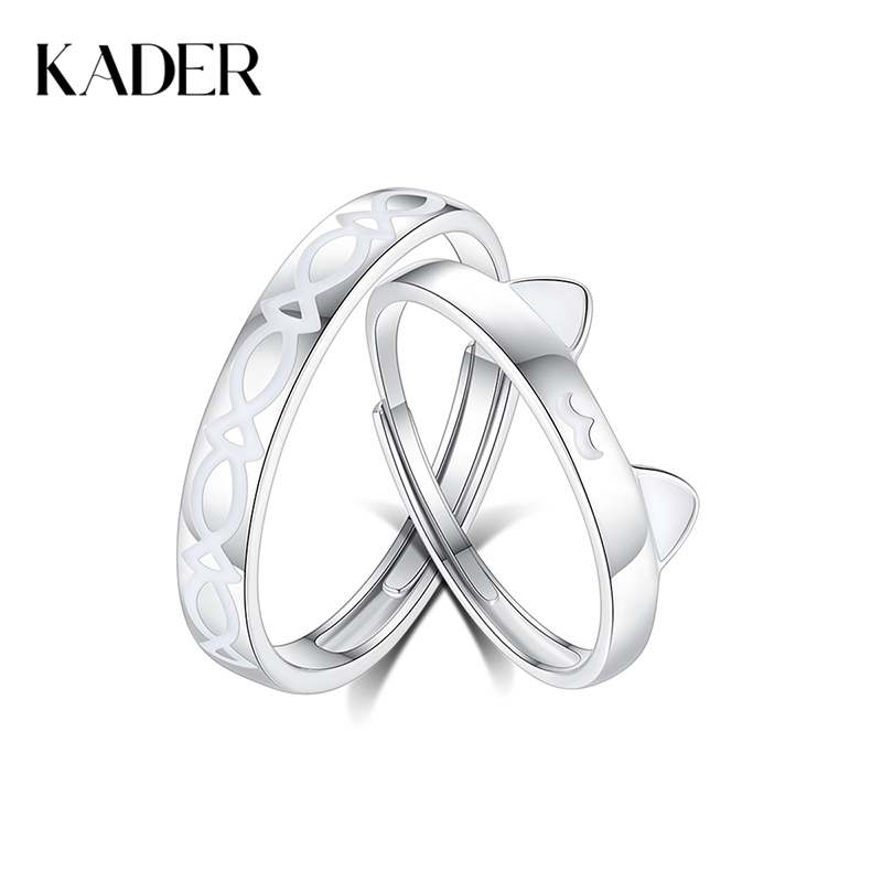 KADER 卡蒂罗 喵与鱼夜光情侣戒指 925银萌趣猫咪俏皮可爱发光开口可调节一对 约会恋爱穿搭配饰 女友礼盒520