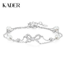 KADER 卡蒂罗 流光蝴蝶结双链手链 925银优雅丝带轻奢时尚可调节设计配饰 甜美春日梦幻精致时尚 女生礼物