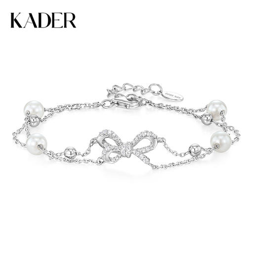KADER 卡蒂罗 流光蝴蝶结双链手链 925银优雅丝带轻奢时尚可调节设计配饰 甜美春日梦幻精致时尚 女生礼物 商品图0
