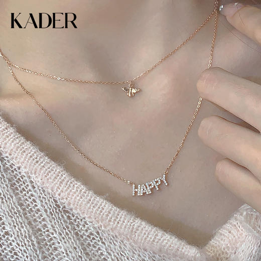 KADER卡蒂罗 幸运蜜蜂项链 S925萌趣Bee双链可爱设计happy锁骨链 浪漫吸睛圣诞配饰 闺蜜同款女生款 礼盒 商品图0