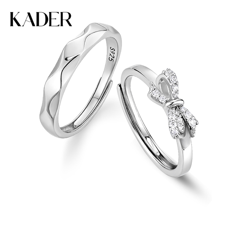 KADER卡蒂罗 丝带蝴蝶结对戒  精致闪钻浪漫小众送女友设计 S925银镶钻 情侣戒指
