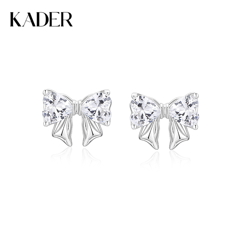 KADER卡蒂罗 缎带结耳钉 925银经典蝴蝶结造型设计甜美耳饰 璀璨闪耀甜美可爱配饰梦幻精致 送女生闺蜜礼物
