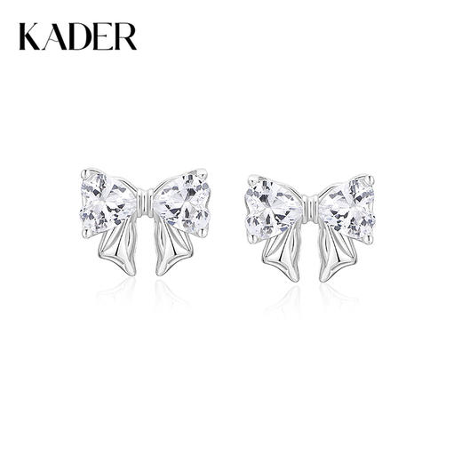 KADER卡蒂罗 缎带结耳钉 925银经典蝴蝶结造型设计甜美耳饰 璀璨闪耀甜美可爱配饰梦幻精致 送女生闺蜜礼物 商品图0