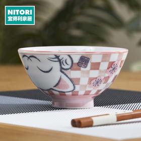 12cm饭碗 市松猫 红