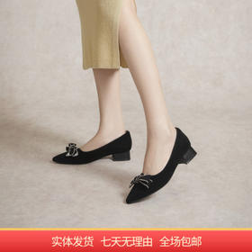 【自营】C.BANNER/千百度  女鞋2024春季新款蝴蝶结单鞋浅口尖头法式优雅皮鞋 A24132716A01