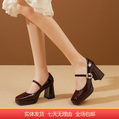 【自营】哈森 秋季方头玛丽珍鞋水钻小皮鞋女单鞋 HL236501 商品图0