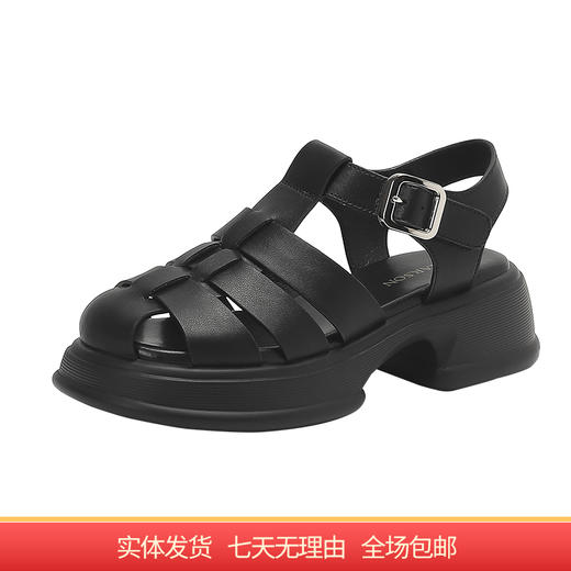 【自营】哈森 凉鞋女2023夏季新款罗马凉鞋时尚编织粗跟鞋 HM231601 商品图0