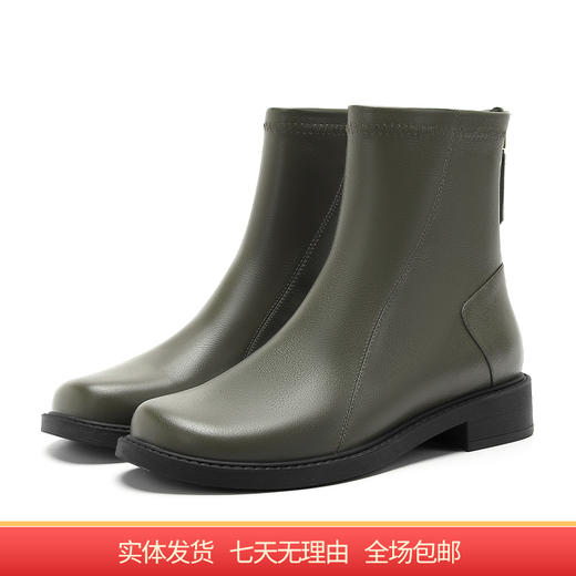 【自营】哈森 2023冬季新款厚底低跟简约短靴时装靴 HA237103 商品图0