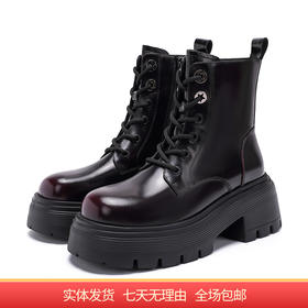 【自营】哈森 冬季新款绑带马丁靴厚底潮酷短靴女 HA232509