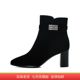 【自营】哈森 卡迪娜新款时装靴时尚休闲高跟羊皮革加绒女靴 KA221529