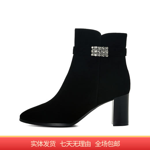 【自营】哈森 卡迪娜新款时装靴时尚休闲高跟羊皮革加绒女靴 KA221529 商品图0