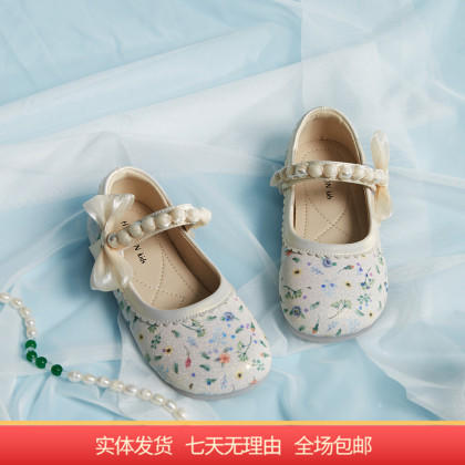 【自营】哈森 24春新款女童甜美中国风印花亮片闪金鞋面公主鞋 TS242402 商品图0