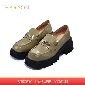 【自营】哈森 女鞋专柜2022秋季新款粗跟英伦乐福女单鞋 HL228801