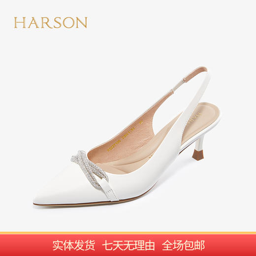 【自营】哈森 夏季新款不累脚羊皮托底水钻细高跟包头后空凉鞋 HM227108 商品图0