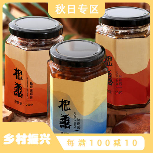 根善·手工素酱  纯素不含五辛 下饭菜 零防腐剂 松茸菌菇酱/风味炸 酱/麻辣酱三种口味 200g 商品图0