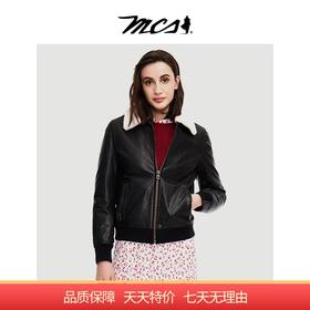 皮衣季活动【直营】MCS店铺 MCS品牌 女士冬季新款洗水绵羊皮内充鸭绒可脱卸毛领女皮衣-CW21WJ717W