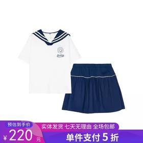 5折【自营】Skechers/斯凯奇  斯凯奇儿童短袖T海军领夏季新款短裙女童运动水手服套装 L224G049