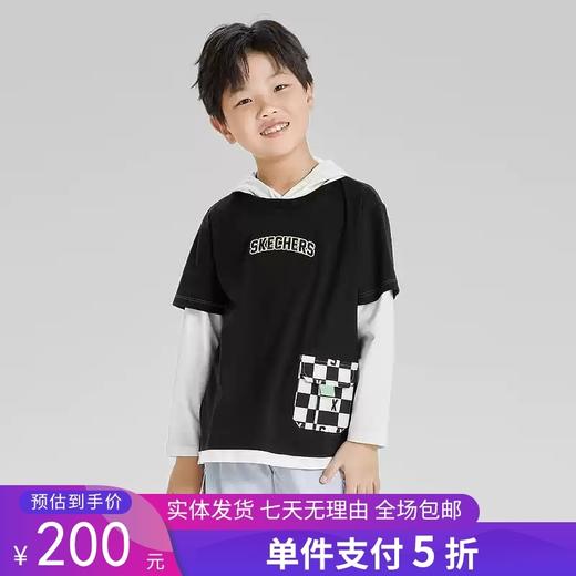 5折【自营】Skechers/斯凯奇  斯凯奇童装男童针织连帽长袖T恤衫春秋季儿童假两件上衣 L323B016 商品图0