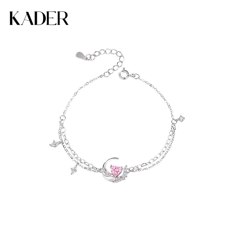 卡蒂罗/KADER 在逃公主项链 羽你相恋手链 天使之翼浪漫守护灵动弯月造型设计可调节手饰 满镶锆石闪耀粉锆配饰 925银
