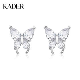 卡蒂罗/KADER 光影蝴蝶系列 玲珑蝶梦耳钉 爆闪满镶锆石闪闪蝶舞轻奢梦幻耳饰 璀璨闪耀时尚配饰 925银 开学礼物