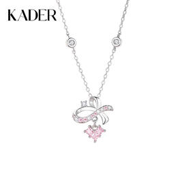 卡蒂罗/KADER 灵动结系列 爱心少女情节项链 甜美粉锆爱心蝴蝶结设计锁骨链 在逃公主可爱灵动吸睛闪耀 925银 闺蜜款