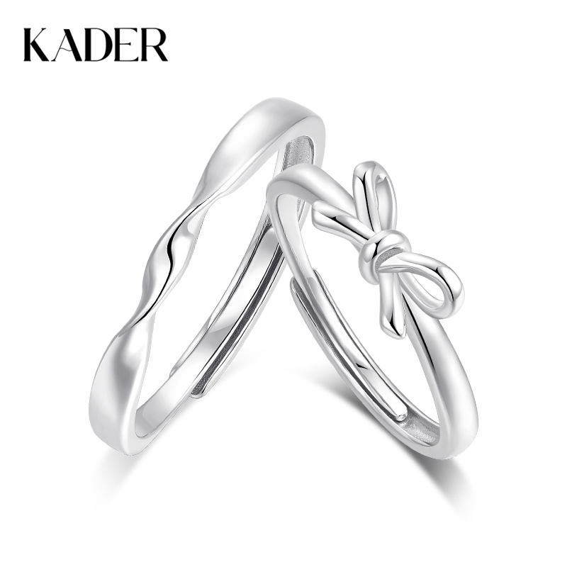 卡蒂罗/KADER 纯银999 丝带结情侣对戒 在逃公主轻奢简约时尚素圈开口可调节一对 钟爱久久恋爱频率告白配饰 七夕