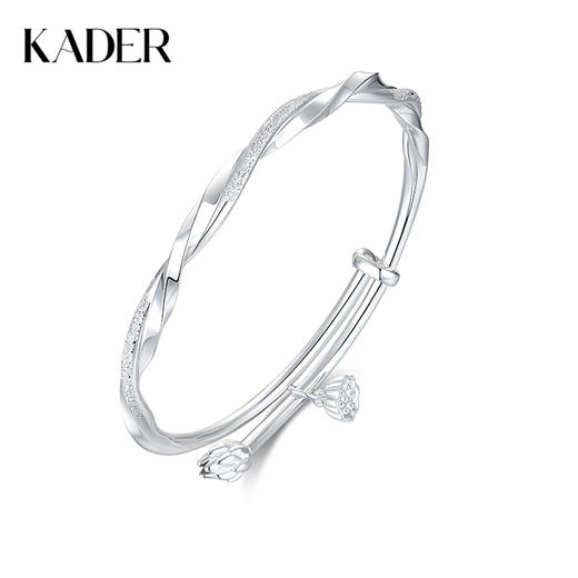 卡蒂罗/KADER 莫比乌斯 风荷亭亭手镯 新中式国潮步步生莲古典汉服穿搭可调节银镯 交织的爱丽莲花配饰 999足银 商品图0