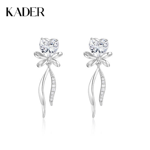 卡蒂罗/KADER 灵动结系列 心语蝴蝶结耳钉 925银在逃公主经典爱心轻奢梦幻设计耳饰 满镶锆石气质配饰 闺蜜礼盒款 商品图0