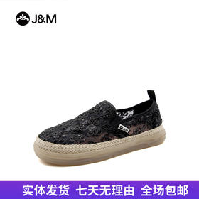 【自营】J&M/快乐玛丽  快乐玛丽夏季蕾丝镂空透气单鞋一脚蹬软底舒适妈妈鞋女鞋 82301W