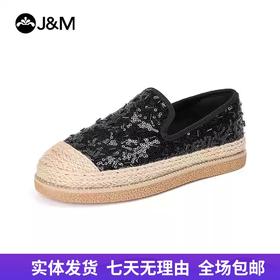 【自营】J&M/快乐玛丽  快乐玛丽婚鞋女2024夏季亮片厚底红色新娘鞋小众舒适渔夫鞋女 69280W