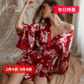 瑰若春夏情趣内衣性感露乳诱惑开衫收腰显瘦和服印花制服套装1597