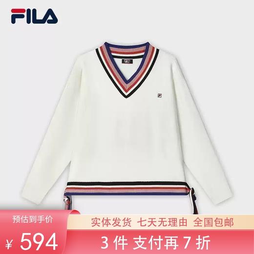 3件折上7折【自营】FILA/斐乐  斐乐女子编织衫2024春新款时尚休闲下摆流苏舒适V领毛衣 F11W411403FIV 商品图0