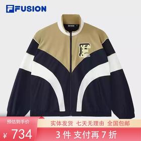 3件折上7折【自营】FILA/斐乐  FUSION斐乐潮牌梭织外套男2024秋新款时尚宽松拼色立领上衣 T11M432705FNV