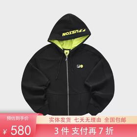 3件折上7折【自营】FILA/斐乐  女装潮流运动外套女百搭宽松针织连帽外套 T11W349502FBK