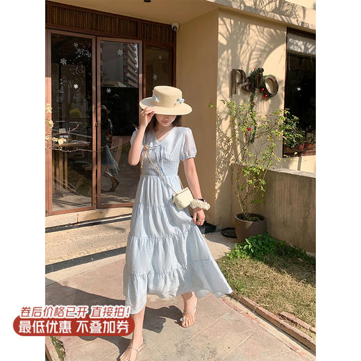 <曾小咸推荐>现货秒杀！卖完不补 ！微信粉丝打折价！！浅蓝色收腰连衣裙 日常229.99/件 立减140 秒杀89.99/件！！ 商品图1