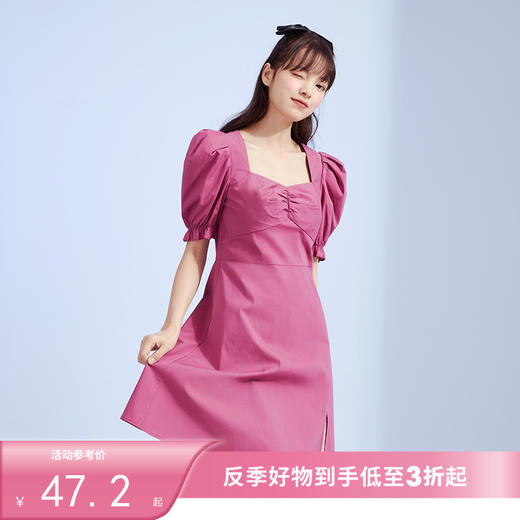 西遇连衣裙女短袖2021年春季新款气质淑女泡泡袖a字裙子D0210112/D0210502 商品图2