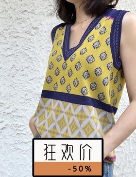 TYNVIE 针织马甲背心-芥绿印花