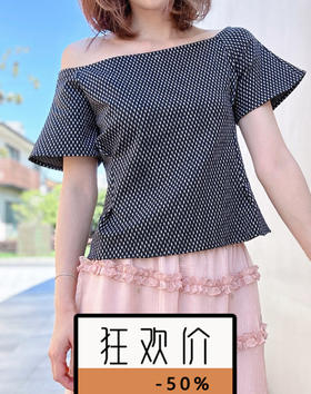 TYNVIE 拼接下摆挖肩上衣-黑格纹