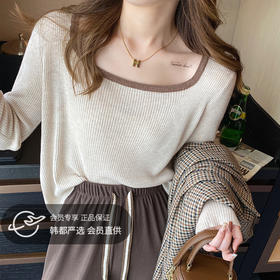 【温柔女神，软糯洋毛针织衫~】针织衫女春秋上衣 复古方领长袖 打底衫内搭 白色宽松毛衣-QQ