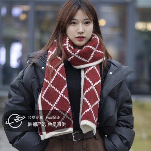 【时尚百搭！红色围巾】女士围巾保暖加厚毛线针织格子围脖红色围巾女百搭网红新款小香风。ry 商品图0