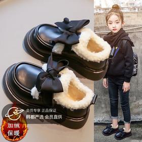 女童加棉保暖小皮鞋棉鞋2024新款魔术贴大棉防滑休闲百搭软底童鞋